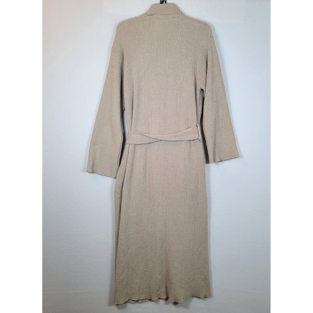 Natori Womens Ribbed Knit Long Wrap Bath Robe Belted Pockets Size Medium Beige - Picture 3 of 9